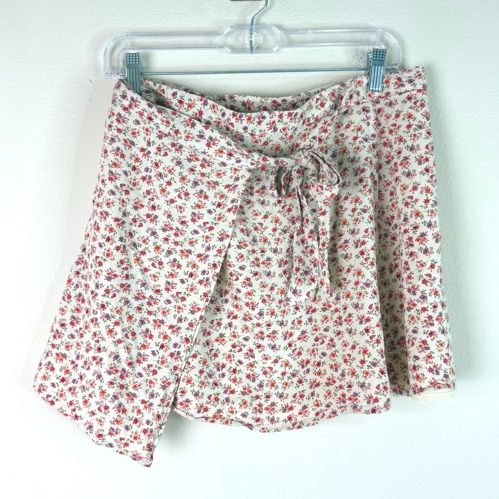 American Eagle Skirt Women Small Floral Tie Waist Wrap Mini Skirt